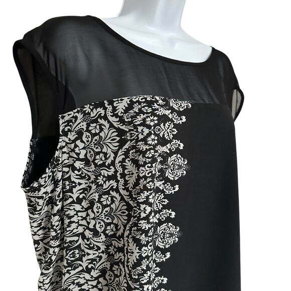 Studio Y Black White Pattern Block Shell Top Size XL - Picture 2 of 7